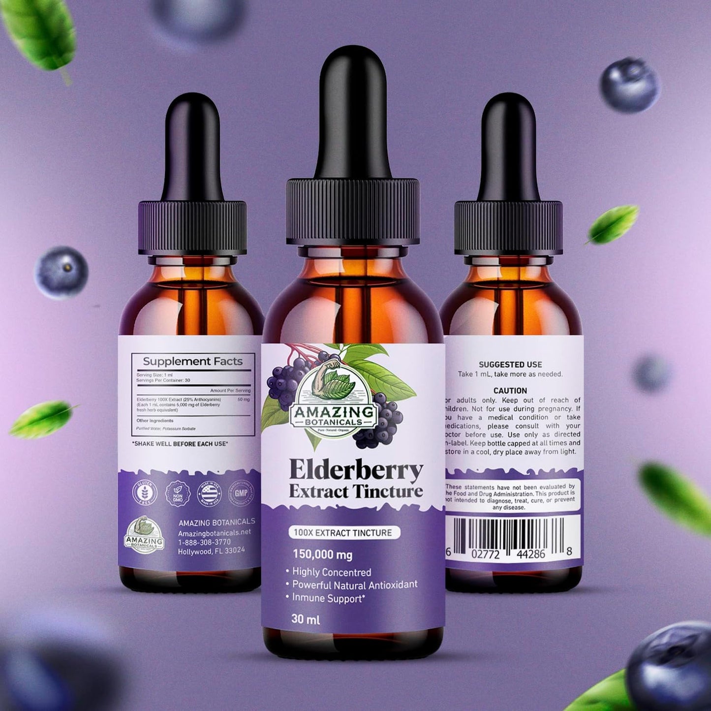 Organic Elderberry Extract Tincture - 15,000mg Strength Immune Support Supplement - Elderberry Syrup - 30ml