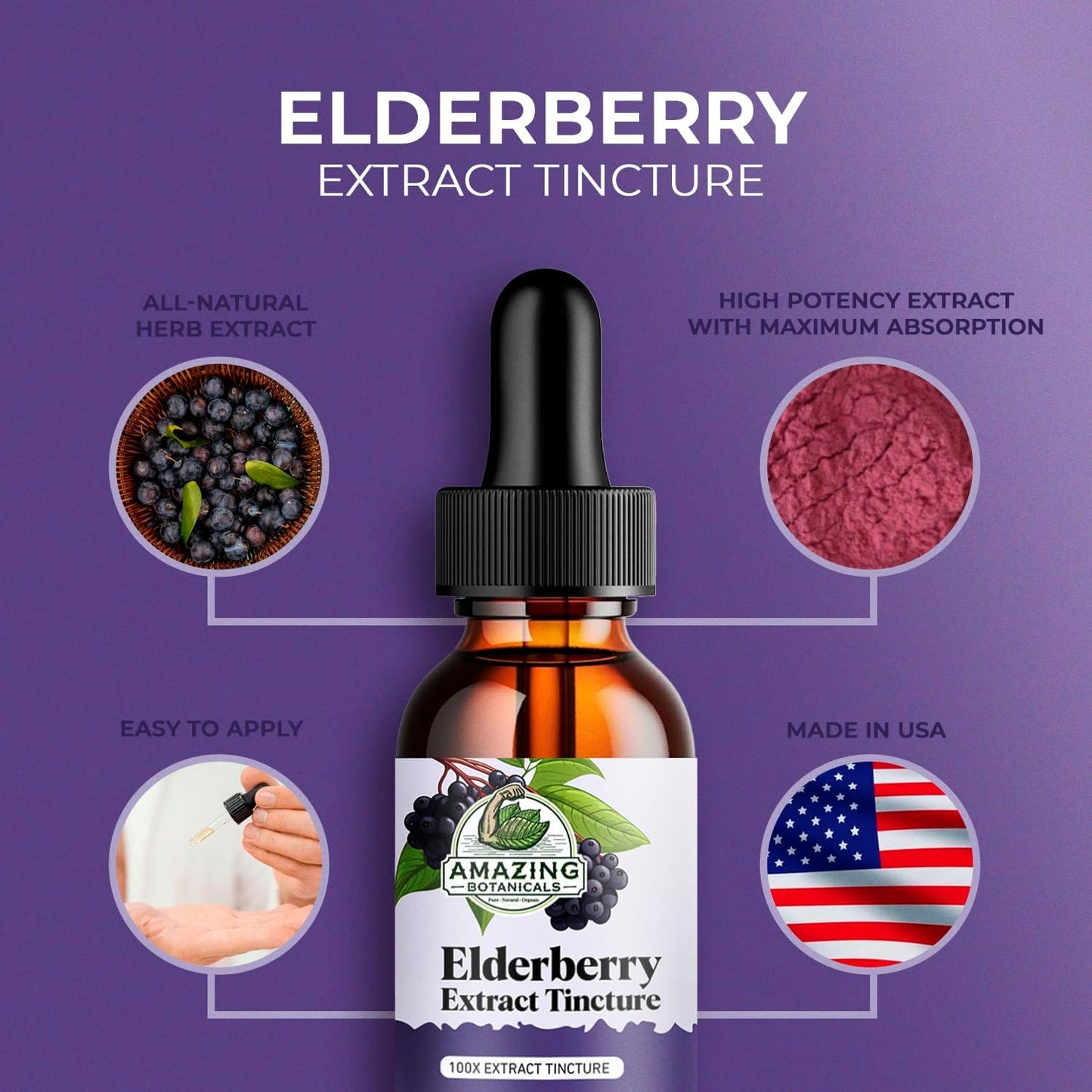 Organic Elderberry Extract Tincture - 15,000mg Strength Immune Support Supplement - Elderberry Syrup - 30ml