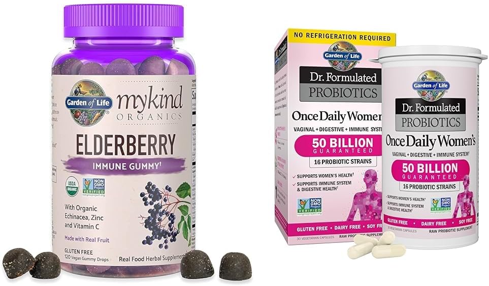 Organic Elderberry Gummies for Immune Support with Women's Probiotics - 50 Billion CFU, 30 Capsules, Adults & Kids