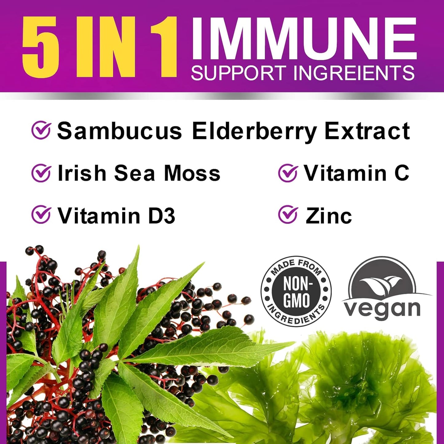 Organic Elderberry Gummies with Irish Sea Moss, Zinc, Vitamin C, D3 - Energy Support Supplement - BoostGo Australia