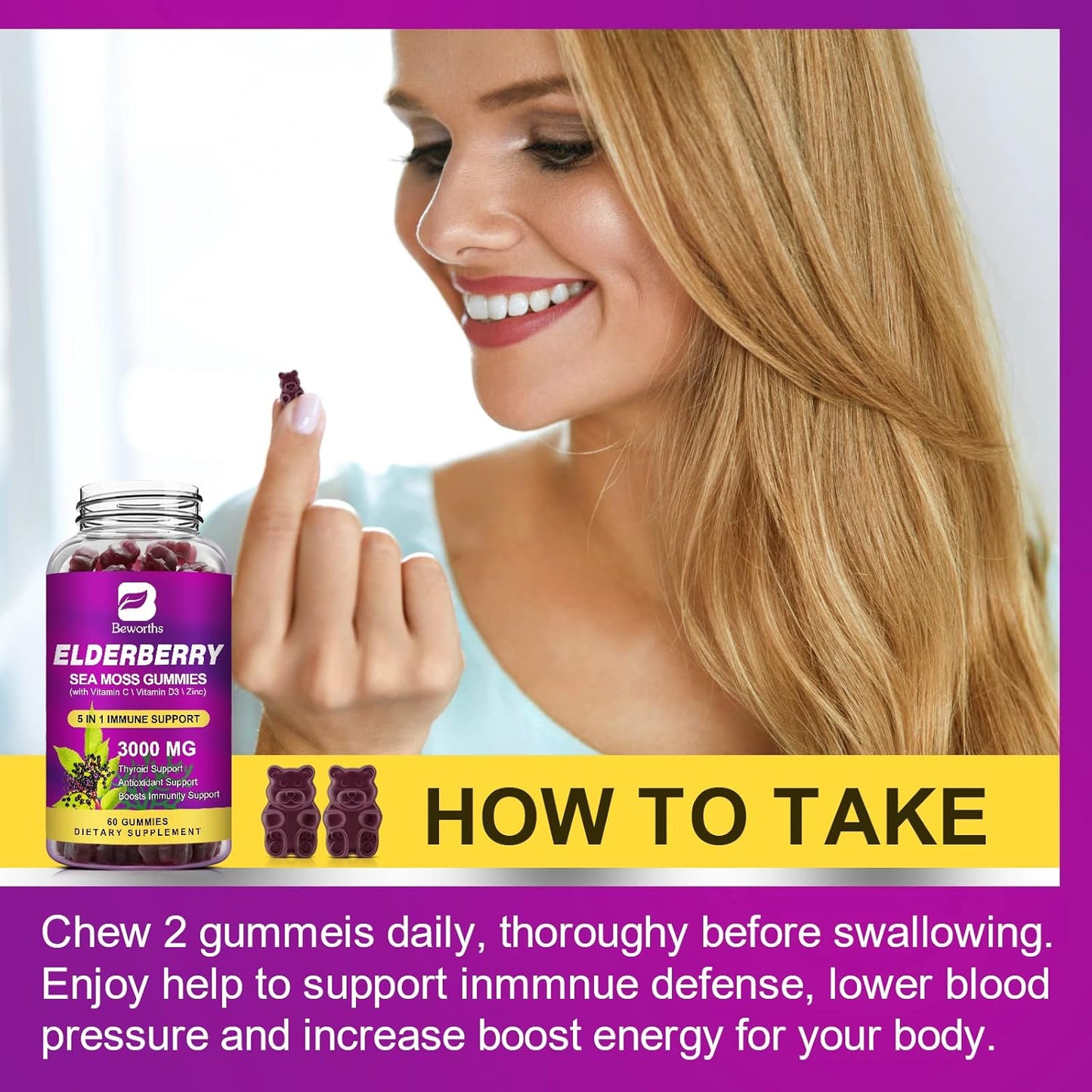 Organic Elderberry Gummies with Irish Sea Moss, Zinc, Vitamin C, D3 - Energy Support Supplement - BoostGo Australia