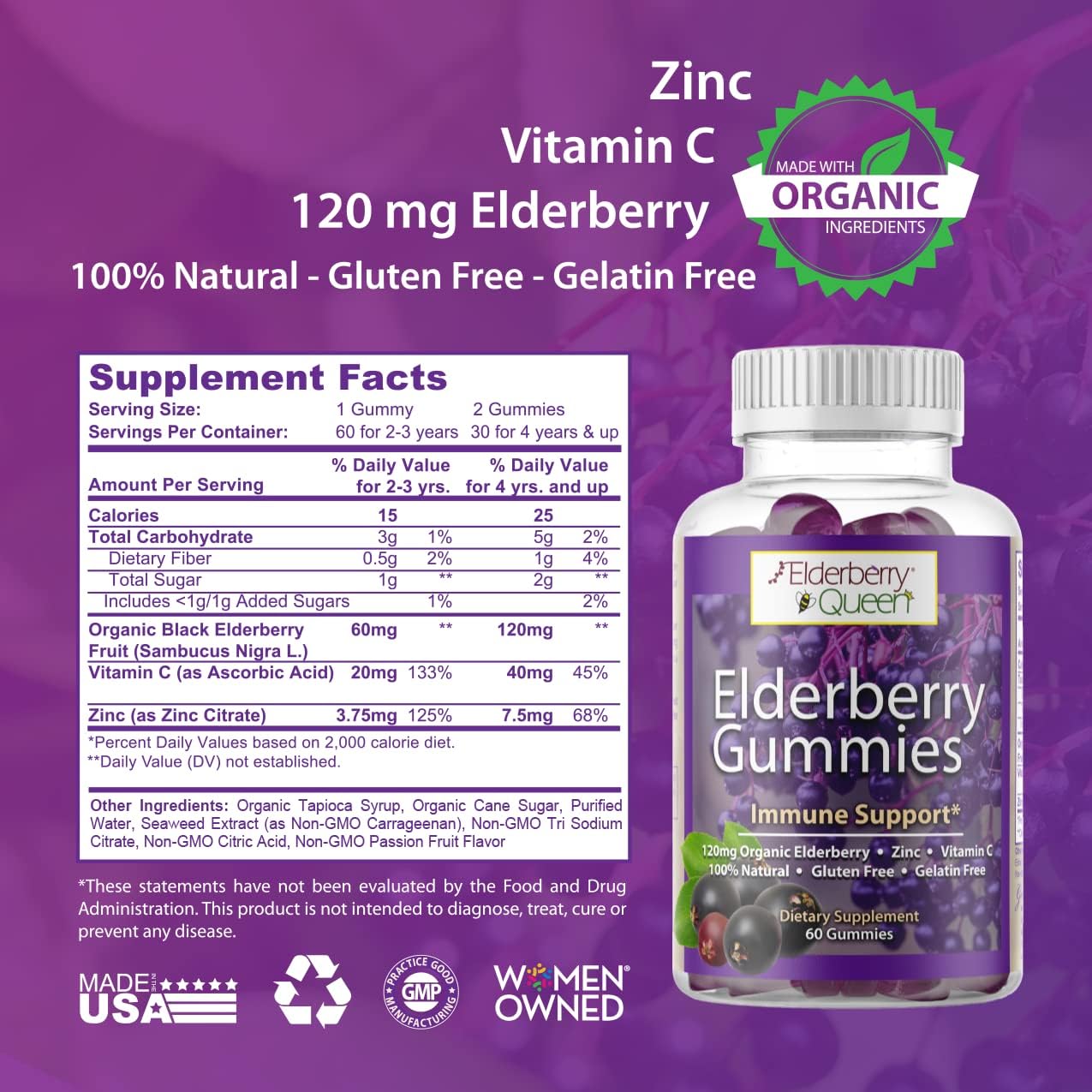 Organic Elderberry Gummies with Vitamin C & Zinc - Immune Support for Adults and Kids - 60 ct - BoostGo Australia