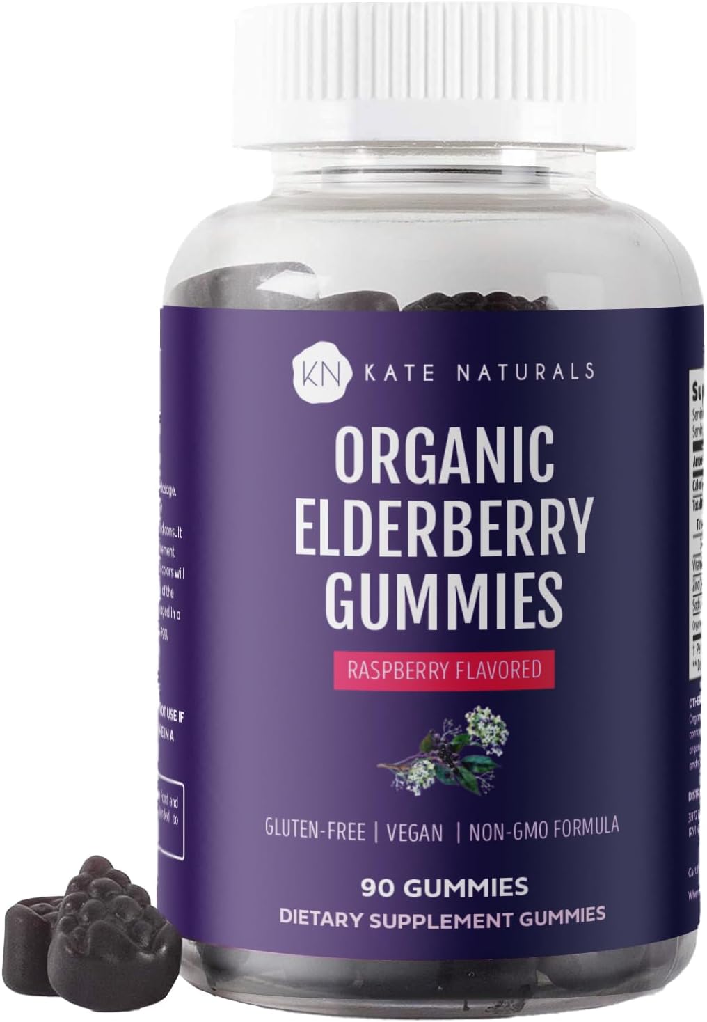 Organic Elderberry Gummies with Vitamin C & Zinc for Immune Support - 90 Gummies, Adults & Kids, Tasty Sambucus Gummies