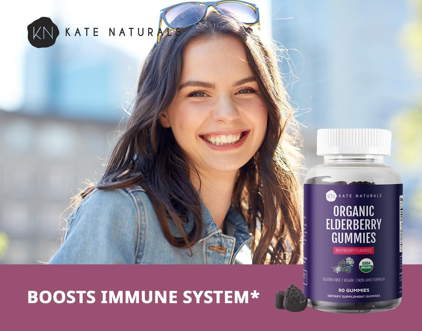 Organic Elderberry Gummies with Vitamin C & Zinc for Immune Support - 90 Gummies, Adults & Kids, Tasty Sambucus Gummies