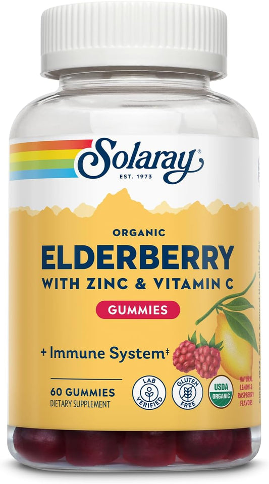 Organic Elderberry Gummies with Zinc & Vitamin C for Immune Support - 60 Ct, Gluten Free, 30 Servings