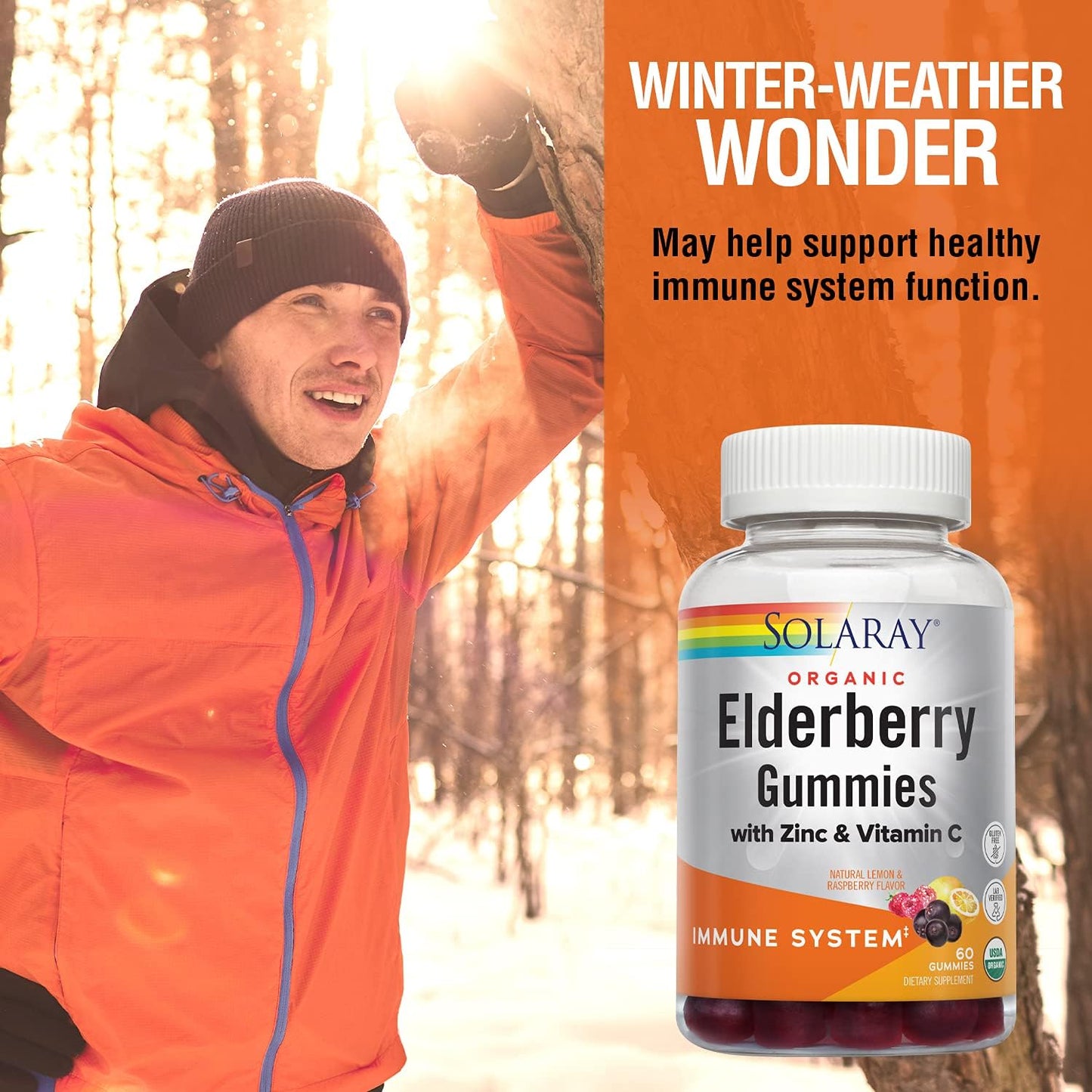 Organic Elderberry Gummies with Zinc & Vitamin C for Immune Support - 60 Ct, Gluten Free, 30 Servings