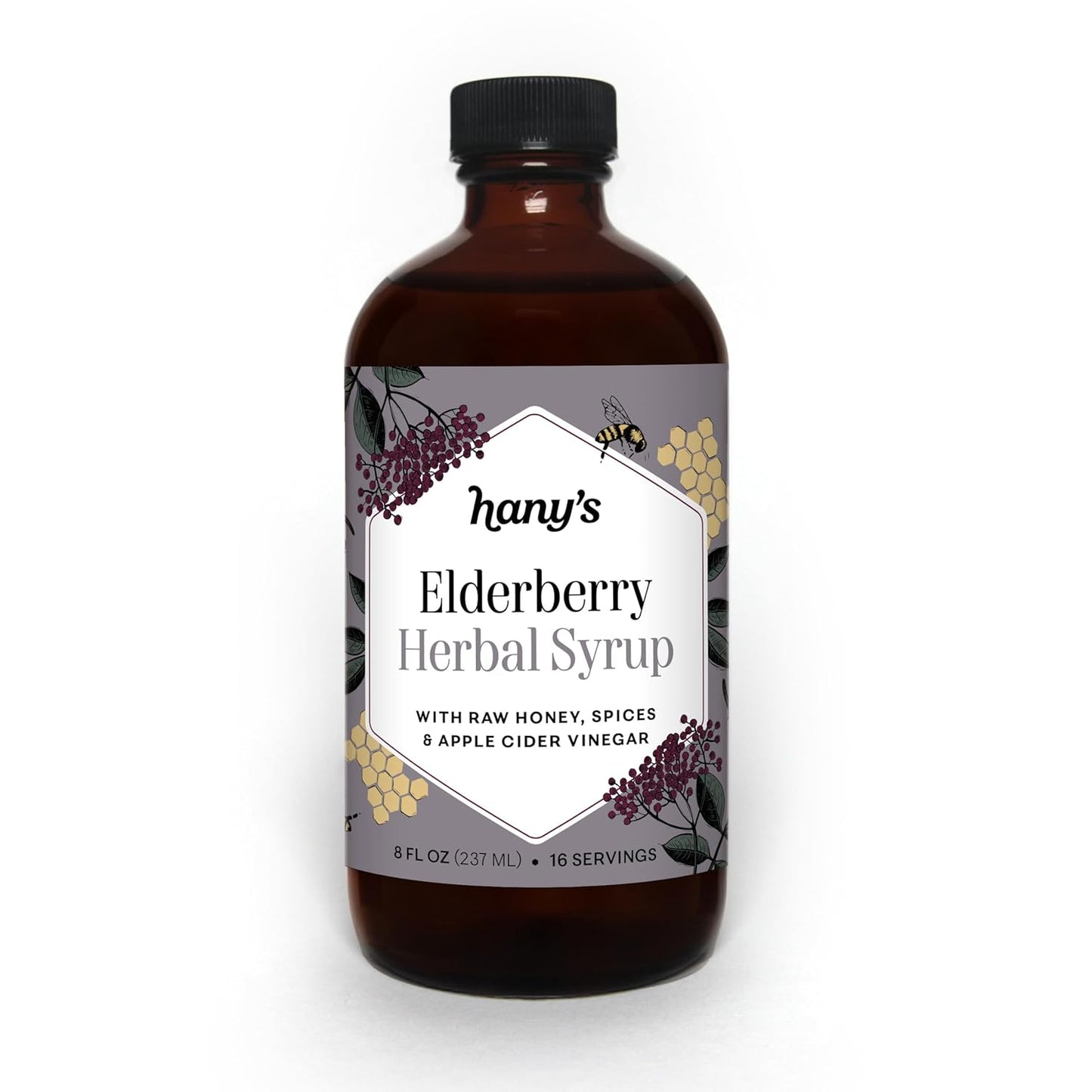 Organic Elderberry Herbal Syrup with Apple Cider Vinegar & Raw Honey - 8 fl oz | Natural Wellness Tonic by Hany's Harvest | Handcrafted & Non-GMO