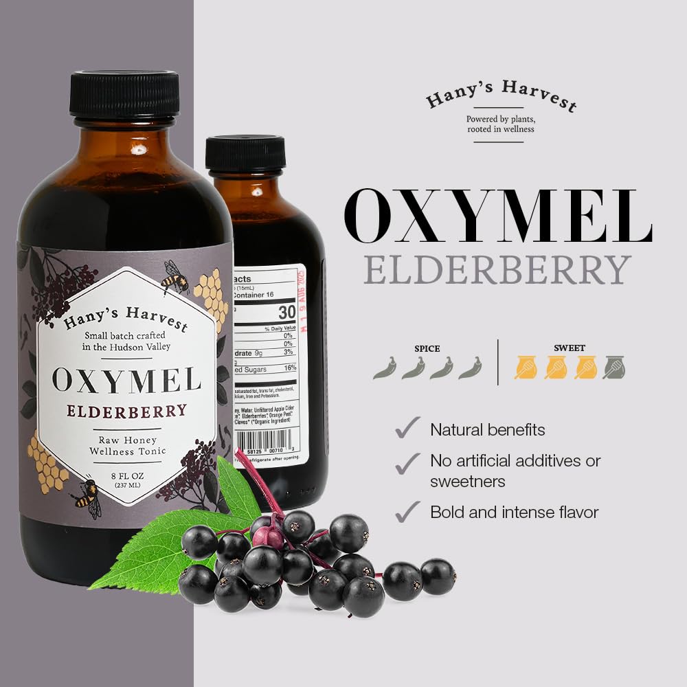 Organic Elderberry Herbal Syrup with Apple Cider Vinegar & Raw Honey - 8 fl oz | Natural Wellness Tonic by Hany's Harvest | Handcrafted & Non-GMO