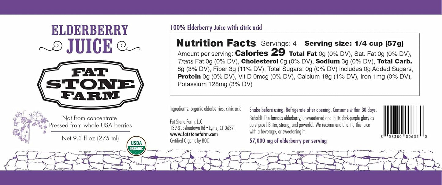 Organic Elderberry Juice 2-Pack - 18.6 fl. oz - Cold-Pressed from Fat Stone Farm (New)