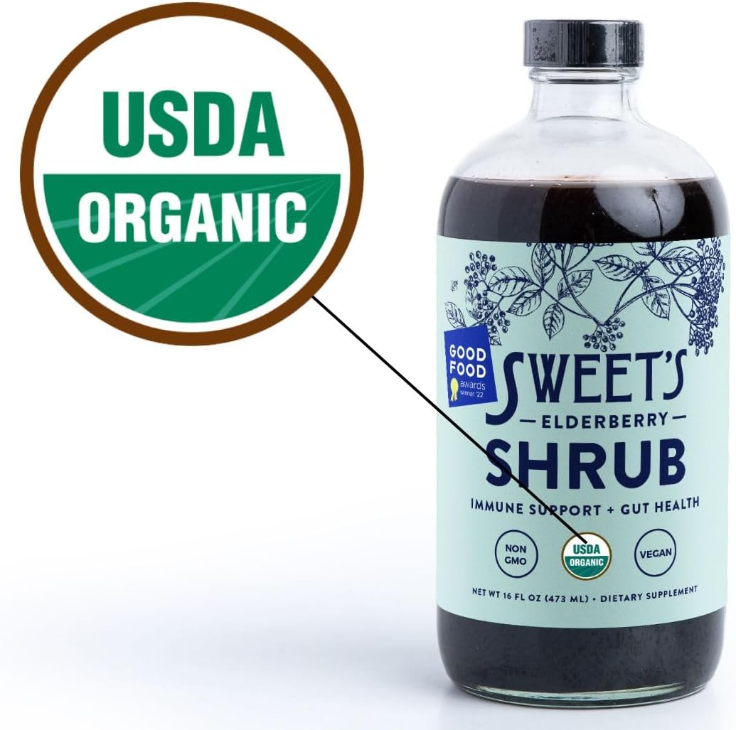 Organic Elderberry Shrub: Immune & Digestive Support | Versatile Drinking Vinegar | 16 oz Bottle