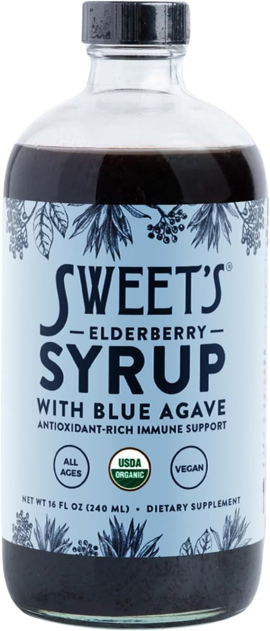 Organic Elderberry Syrup with Blue Agave for Immune Support - 16 oz Vegan, Gluten-Free Formula | USDA Certified