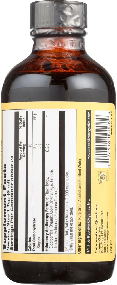 Organic Elderberry Syrup with Raw Honey and Propolis for Cough Relief - 4 oz Bottle by FERGRELM H Honey Gardens Apiaries