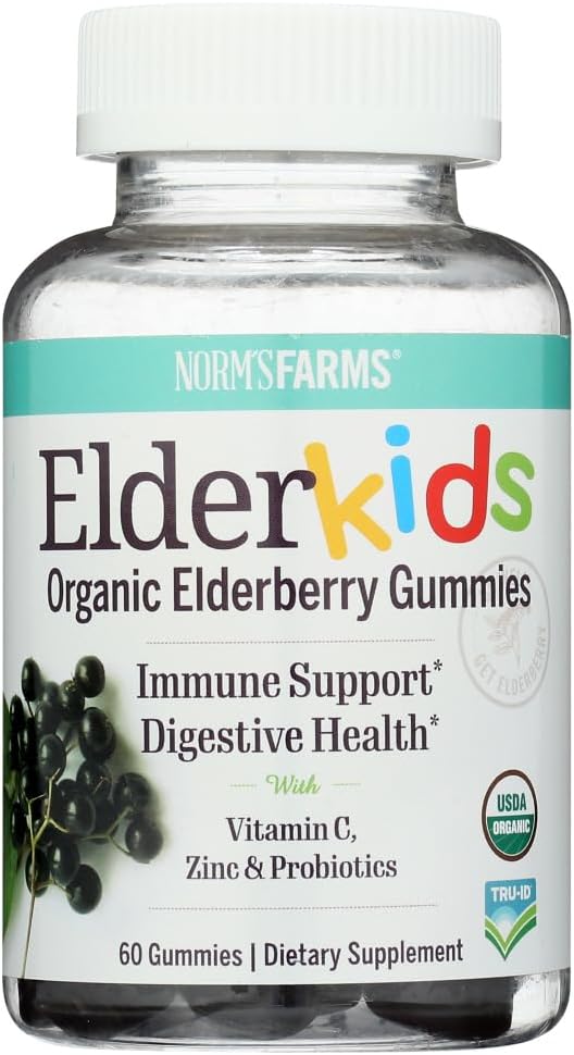 Organic Elderberry Vegan Gummies for Kids with Vitamin C - 120 Count, Pack of 2