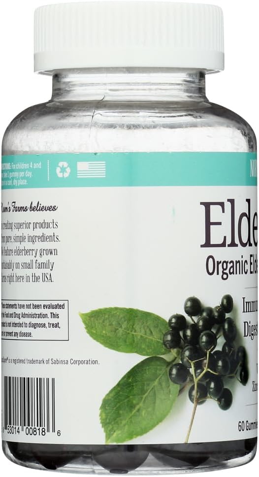 Organic Elderberry Vegan Gummies for Kids with Vitamin C - 120 Count, Pack of 2