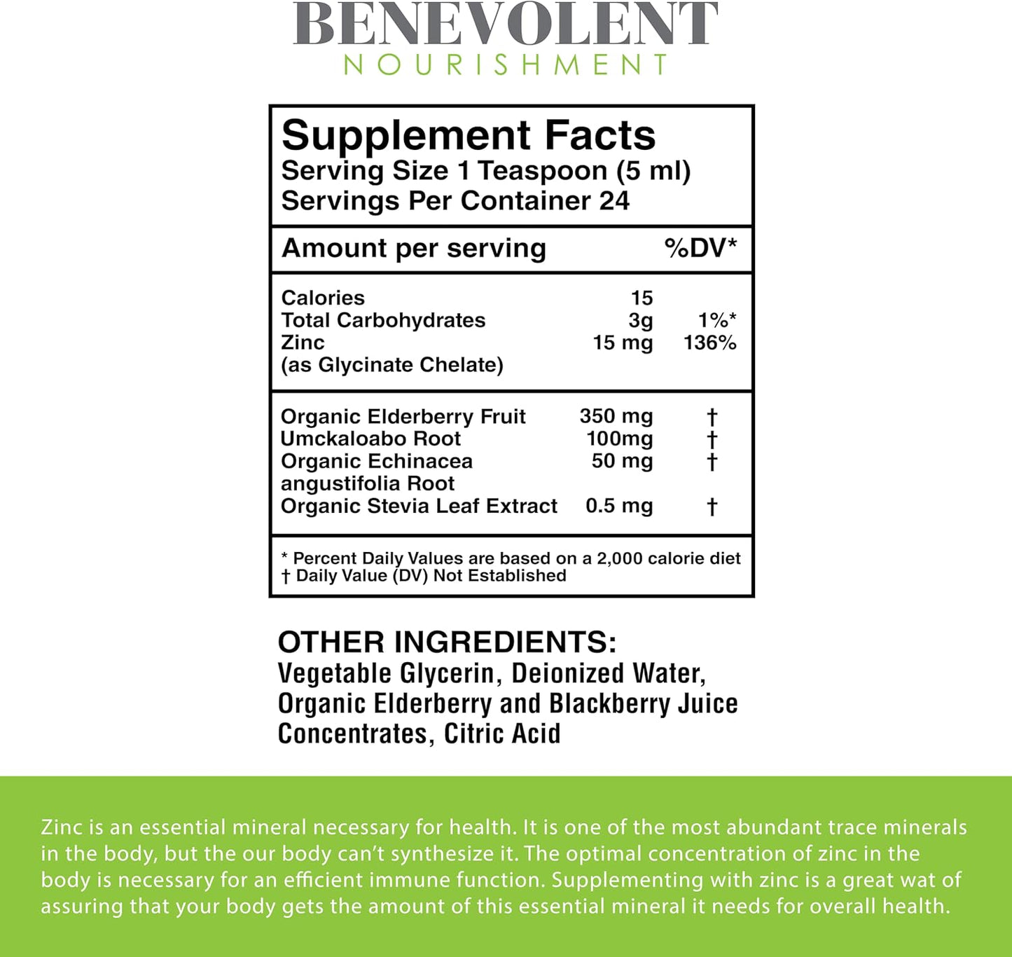 Organic Elderberry Zinc Supplement with Herbs - Liquid Dietary Supplement for Family - 4oz Bottle - Non GMO & Alcohol Free