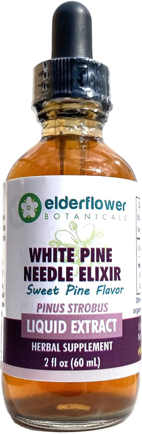 Organic Elderflower Botanicals Pine Needle Elixir Extract - 2 Fl Oz - Shikimic Acid Rich Sugar-Free Sweet Pine Flavor