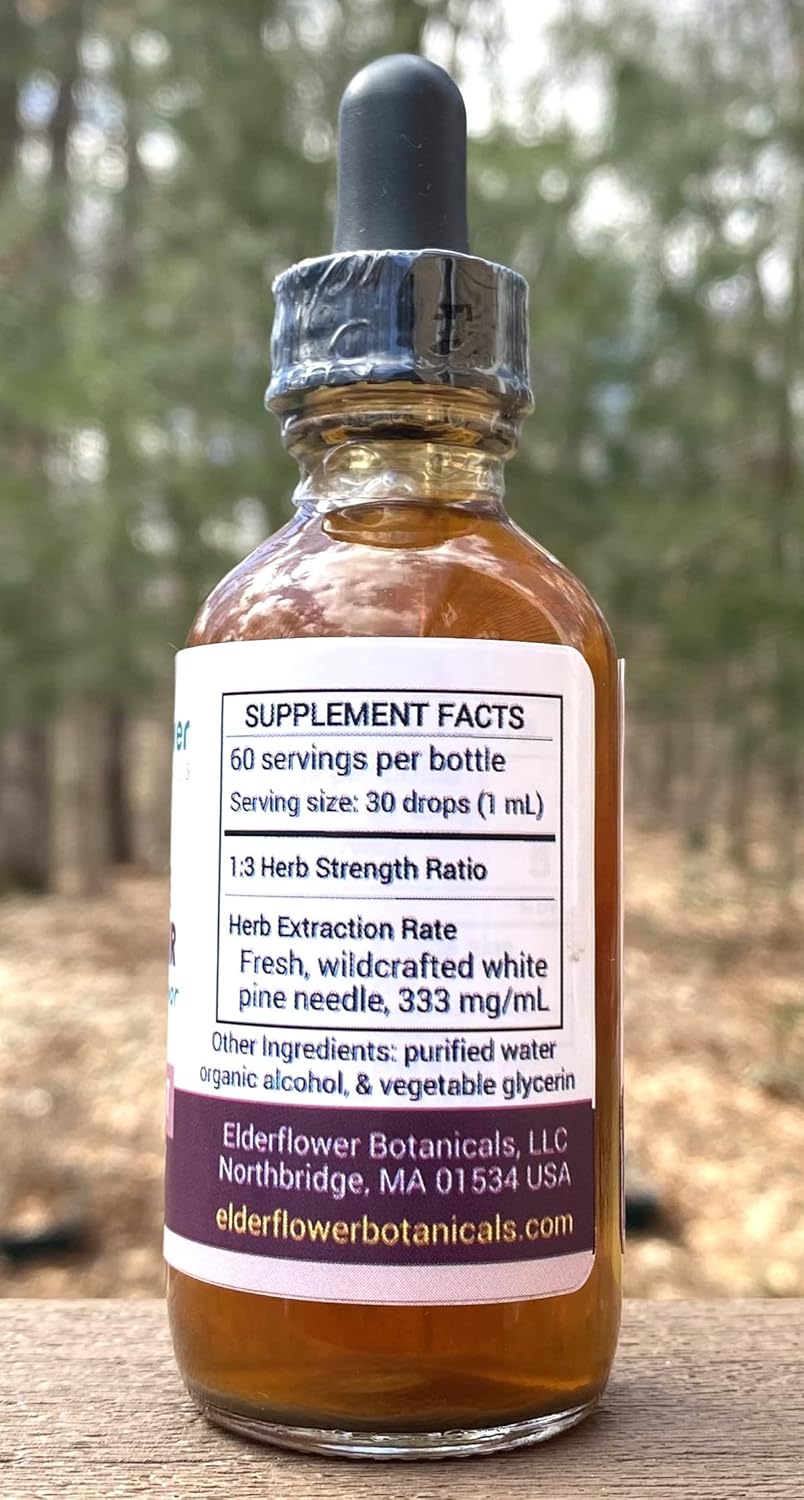 Organic Elderflower Botanicals Pine Needle Elixir Extract - 2 Fl Oz - Shikimic Acid Rich Sugar-Free Sweet Pine Flavor