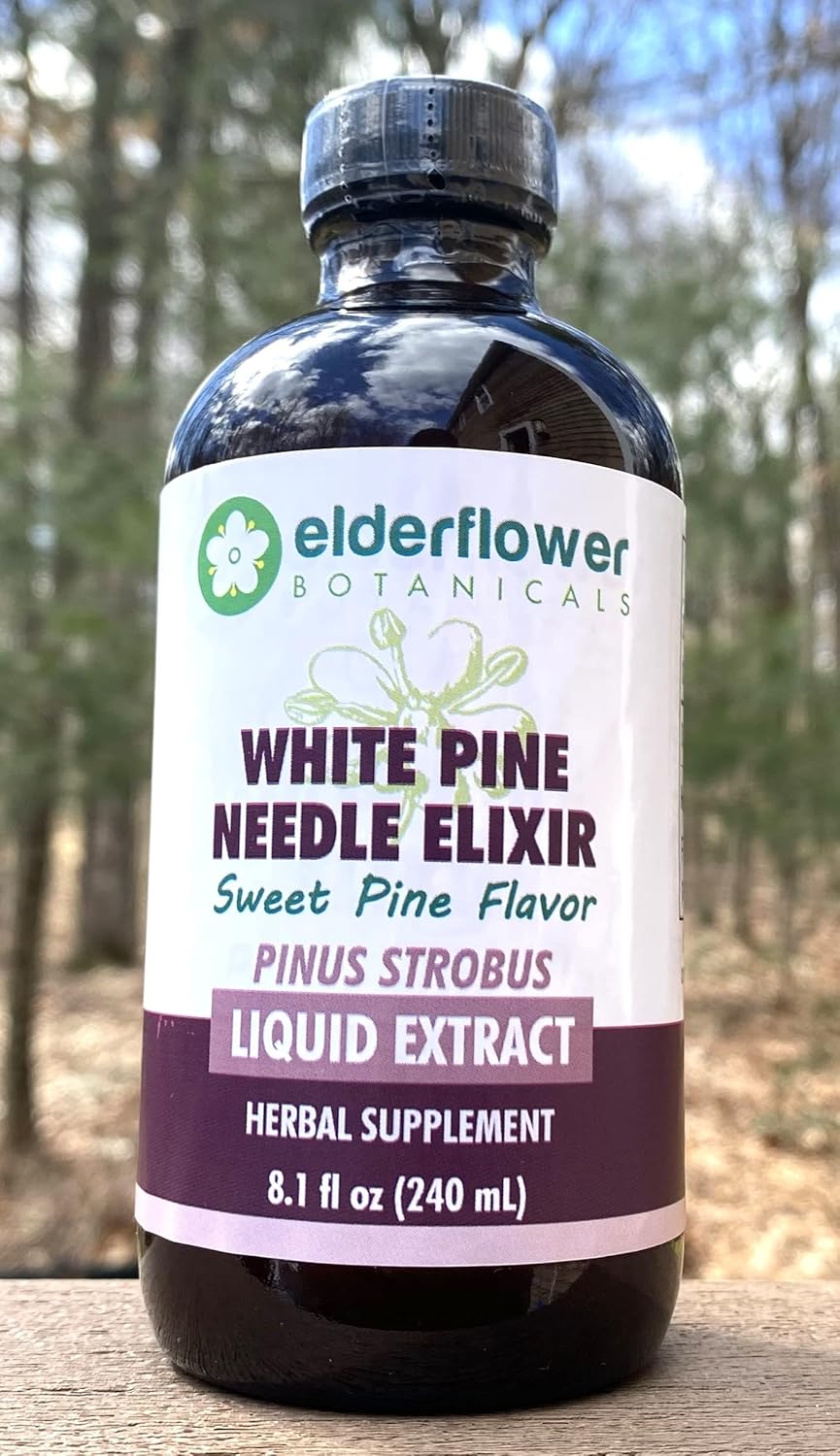 Organic Elderflower Botanicals White Pine Needle Elixir with Shikimic Acid - Sugar Free, Pinus Strobus Extract (8.10 Fl Oz)