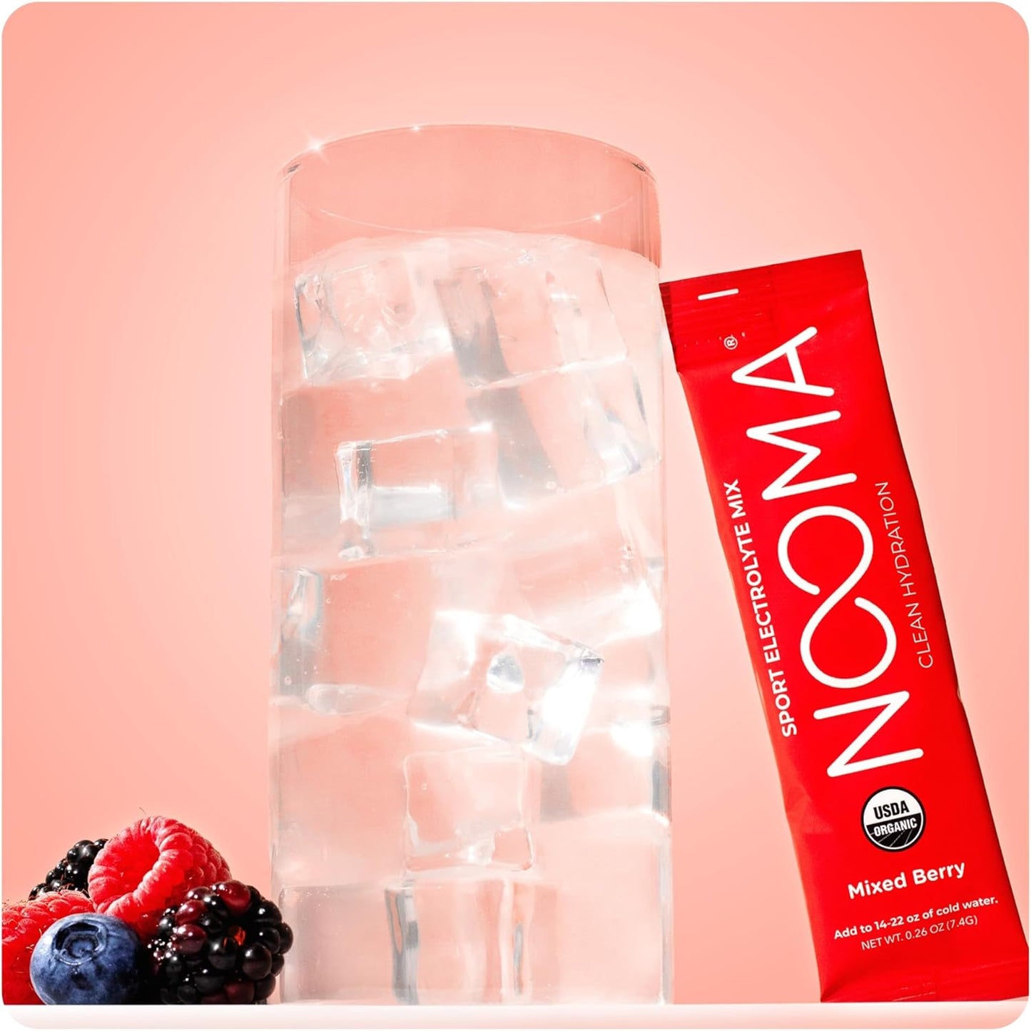 Organic Electrolyte Powder Hydration Packets - No Added Sugar, 25 Calories, Mixed Berry Flavor - 15 Pack