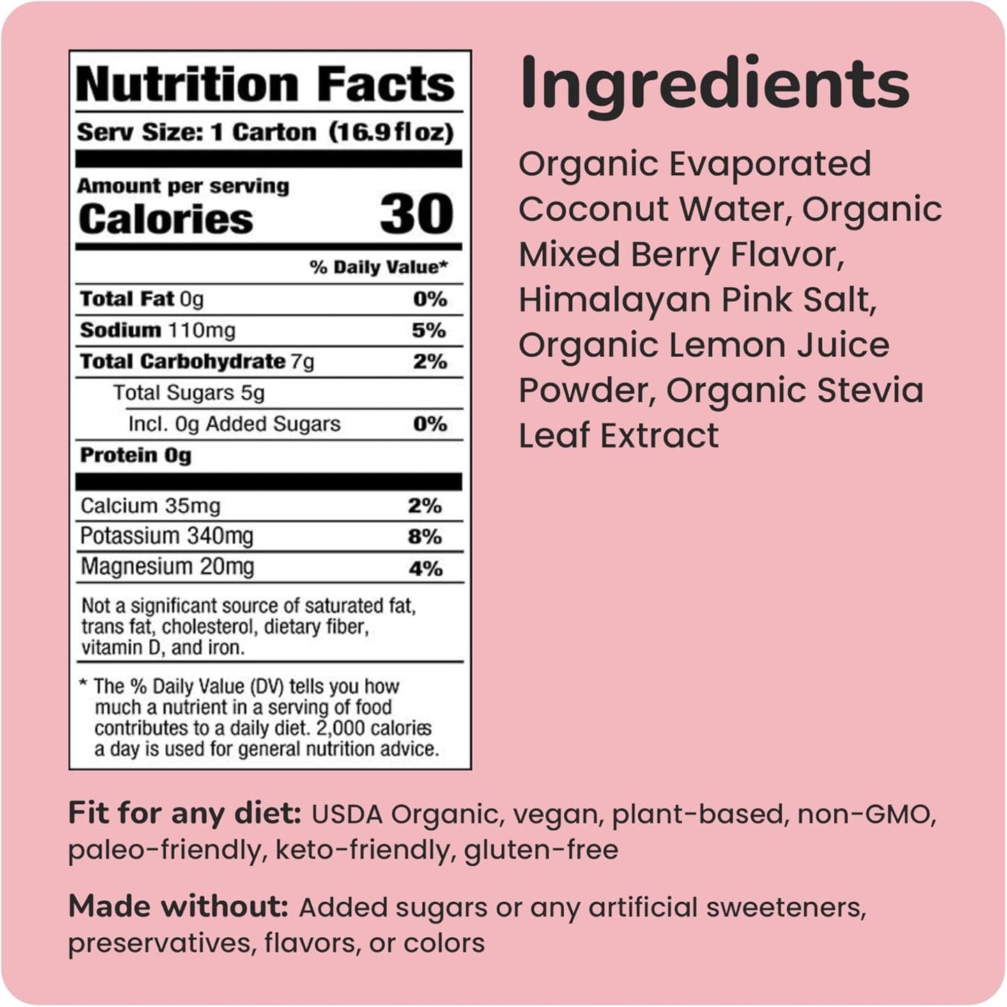 Organic Electrolyte Powder Hydration Packets - No Added Sugar, 25 Calories, Mixed Berry Flavor - 15 Pack