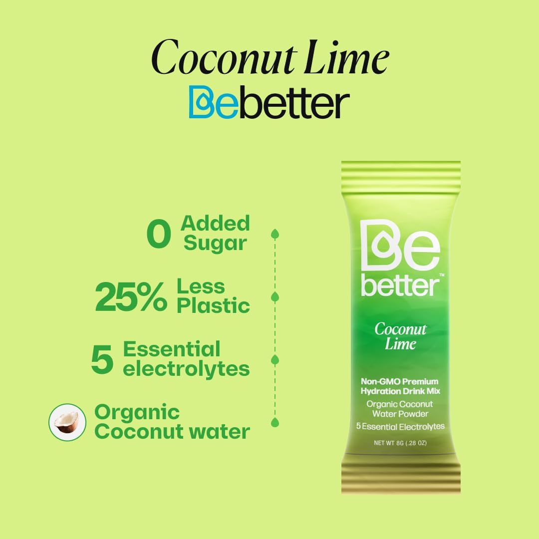 Organic Electrolyte Powder Packets with Coconut Water & Lime Flavor - 22 Packets, Sugar-Free & Non-GMO for Daily Hydration