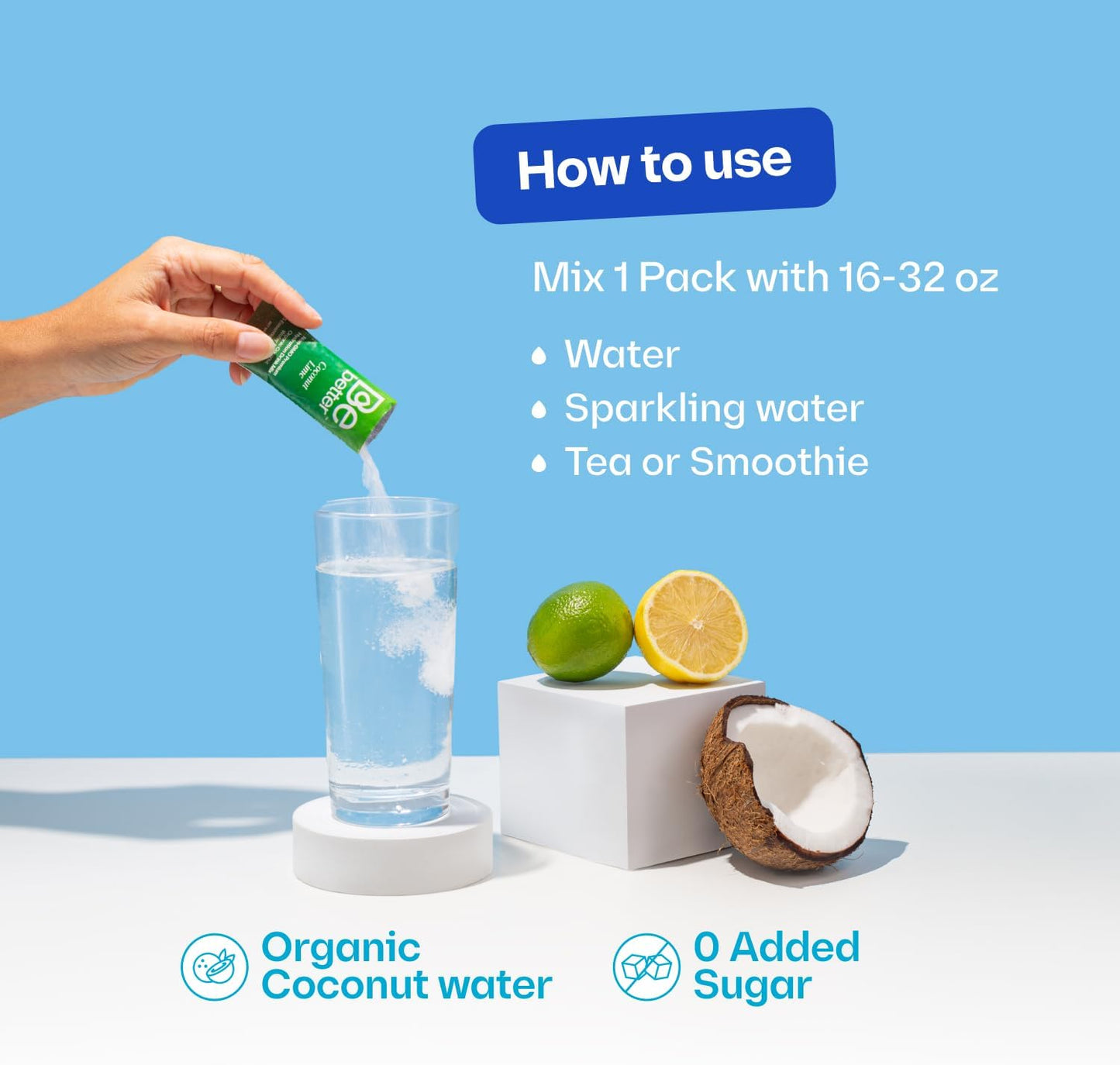 Organic Electrolyte Powder Packets with Coconut Water & Lime Flavor - 22 Packets, Sugar-Free & Non-GMO for Daily Hydration