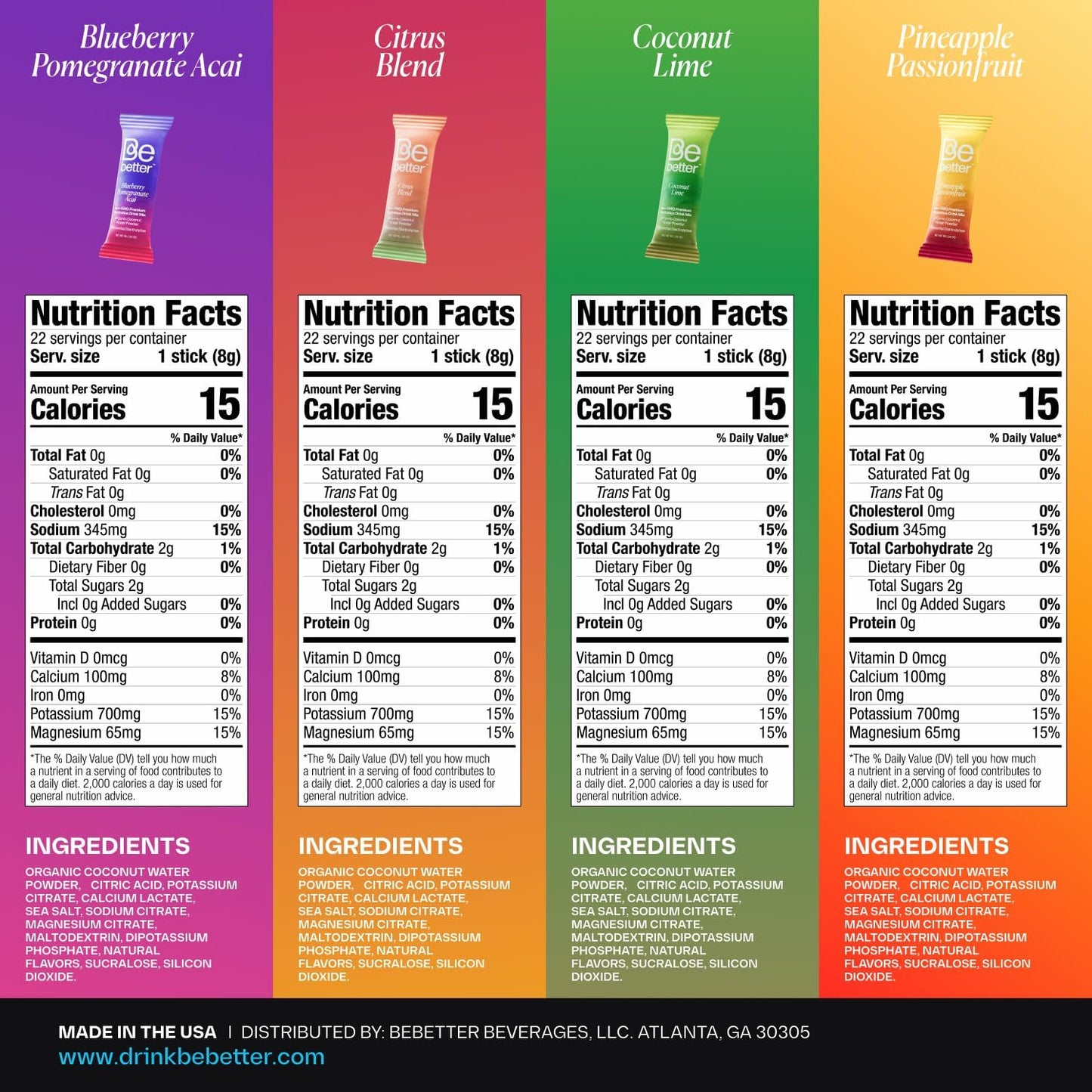Organic Electrolyte Powder Packets with Coconut Water & Lime Flavor - 22 Packets, Sugar-Free & Non-GMO for Daily Hydration