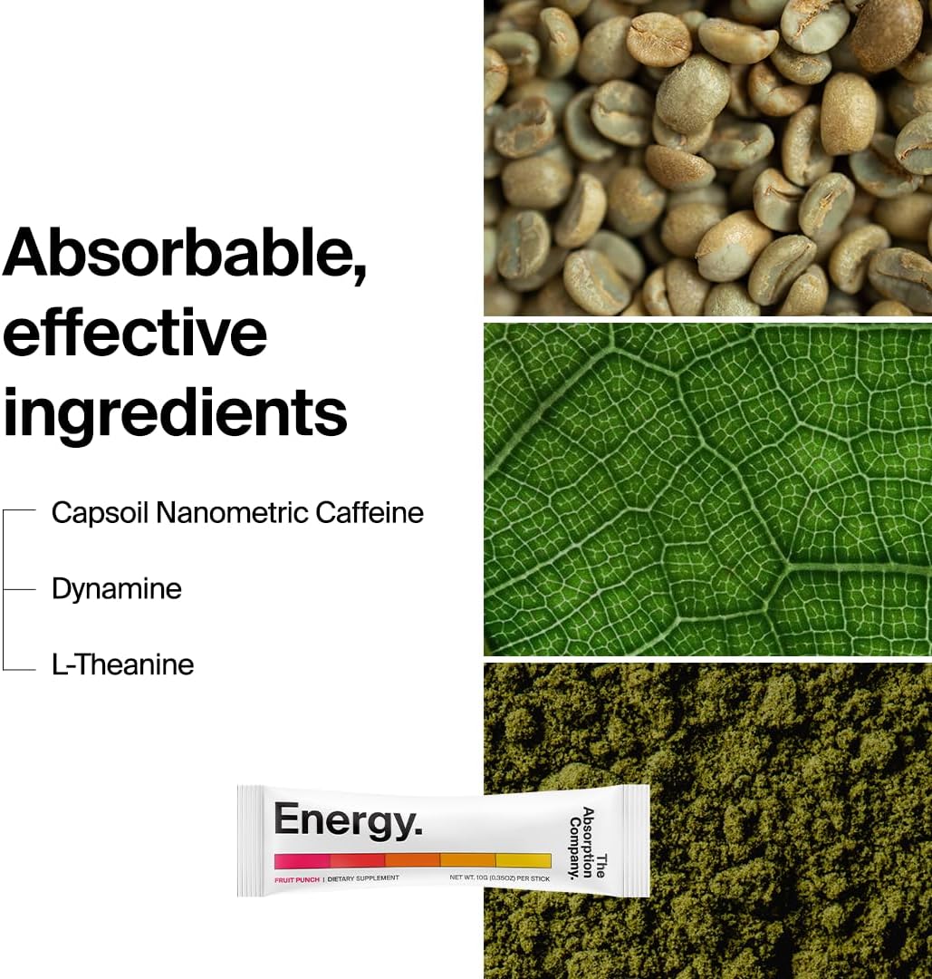 Organic Energy Drink Mix Packets with Natural Caffeine and Immune Support - Fruit Punch Flavor - 7 Sticks