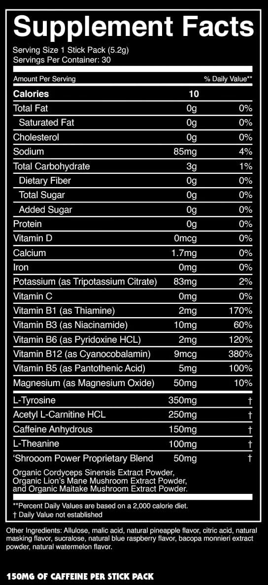 Organic Energy Powder Stick Packs with Clean Boost - 30 Pack Pineapple Thrash - 150mg Caffeine, Nootropics, B-Vitamins, Electrolytes for Hydration
