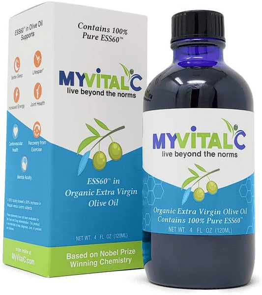 Organic ESS60 Antioxidant Supplement from MyVitalC - Extra Virgin Olive Oil for Anti-Aging, Longevity, Energy - 120ML
