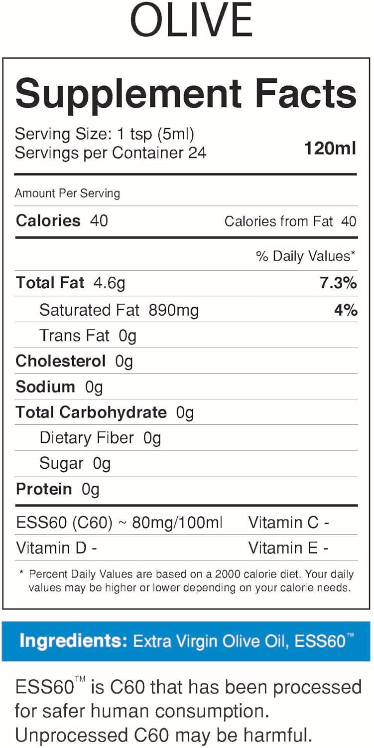 Organic ESS60 Antioxidant Supplement from MyVitalC - Extra Virgin Olive Oil for Anti-Aging, Longevity, Energy - 120ML