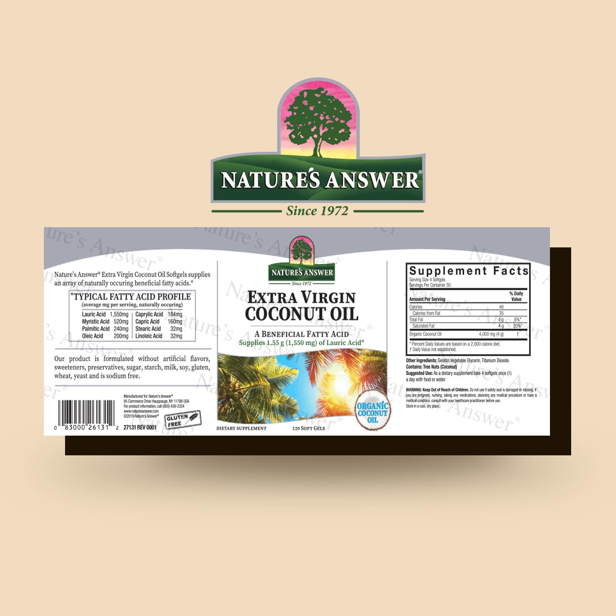 Organic Extra Virgin Coconut Oil Softgels for Hair, Skin, and Body - Non-GMO Multi-Purpose Moisturizer - Pack of 2