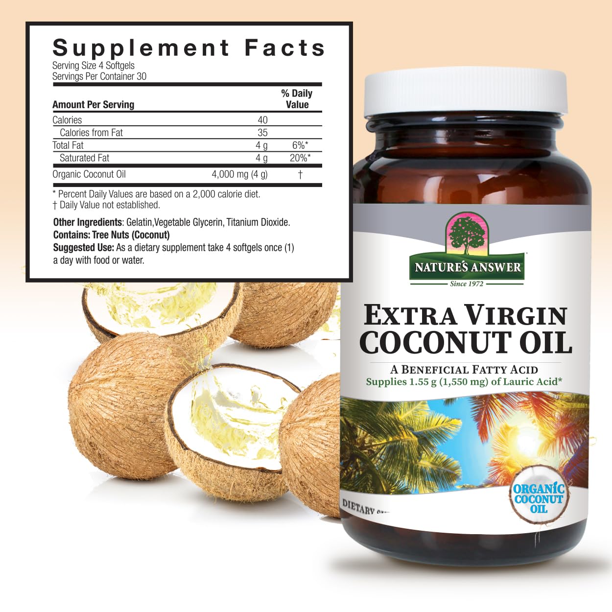 Organic Extra Virgin Coconut Oil Softgels for Hair, Skin, and Body - Non-GMO Multi-Purpose Moisturizer - Pack of 2