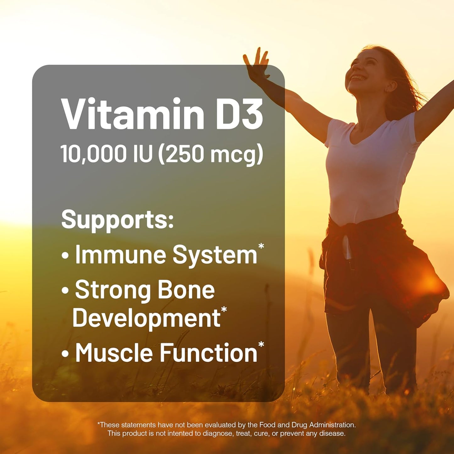 Organic Extra Virgin Olive Oil Vitamin D3 Softgels 10,000IU for Muscle Function & Immune Support - 30 Count
