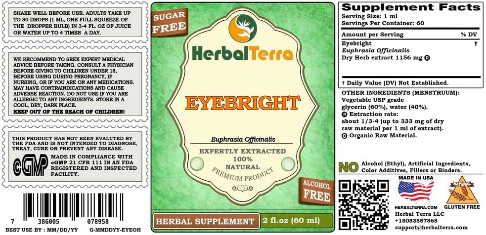 Organic Eyebright Glycerite Liquid Extract by Herbal Terra LLC - Alcohol-Free 2 oz