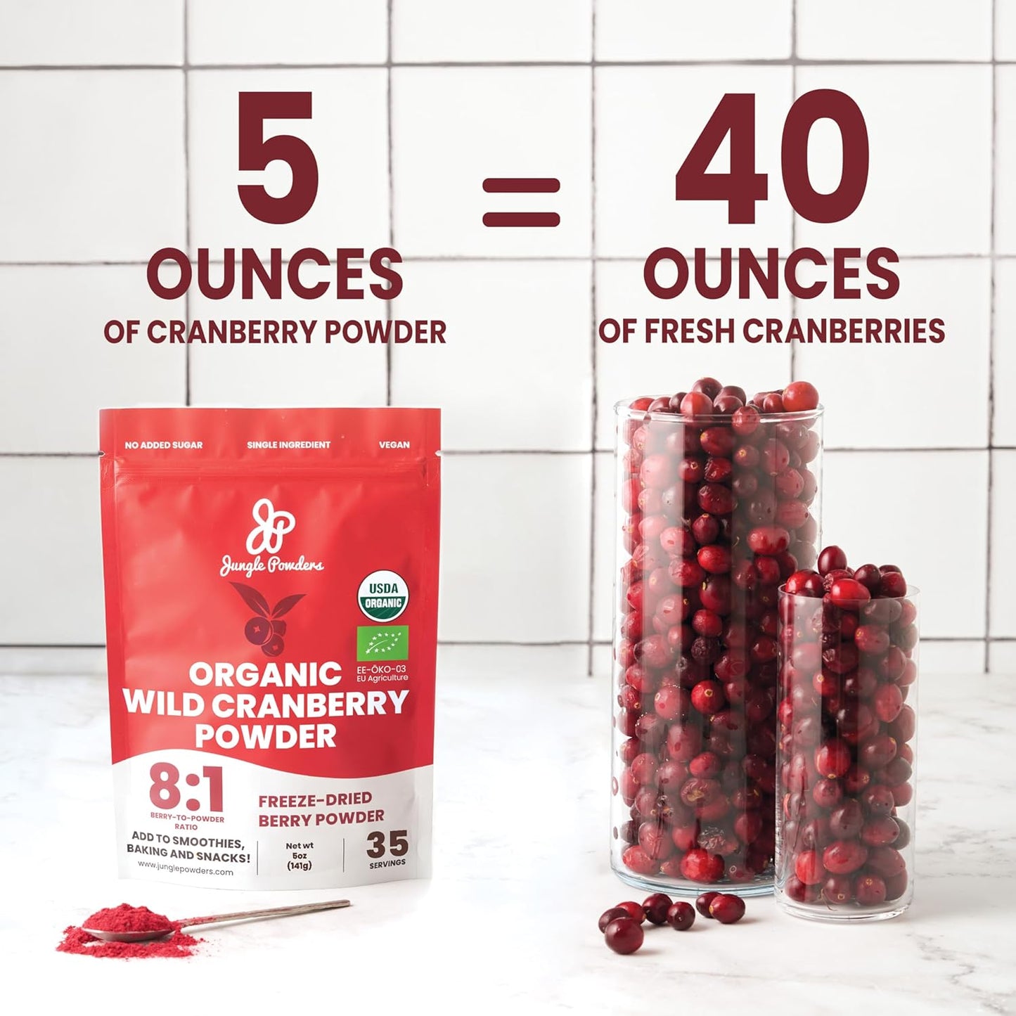 Organic Fadogia Agrestis & Wild Cranberry Duo for Men's Wellness - Nigerian Extract and USDA Certified Superfood for Drive & Passion, 5oz Each