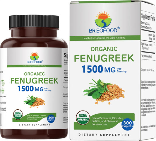 Organic Fenugreek 1500mg Tablets - 150 Servings, Vegetarian & Gluten Free - Brieofood 300 Tablets