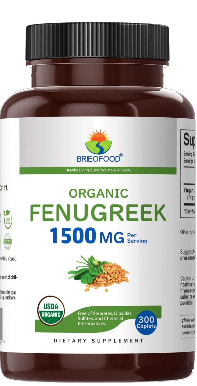 Organic Fenugreek 1500mg Tablets - 150 Servings, Vegetarian & Gluten Free - Brieofood 300 Tablets