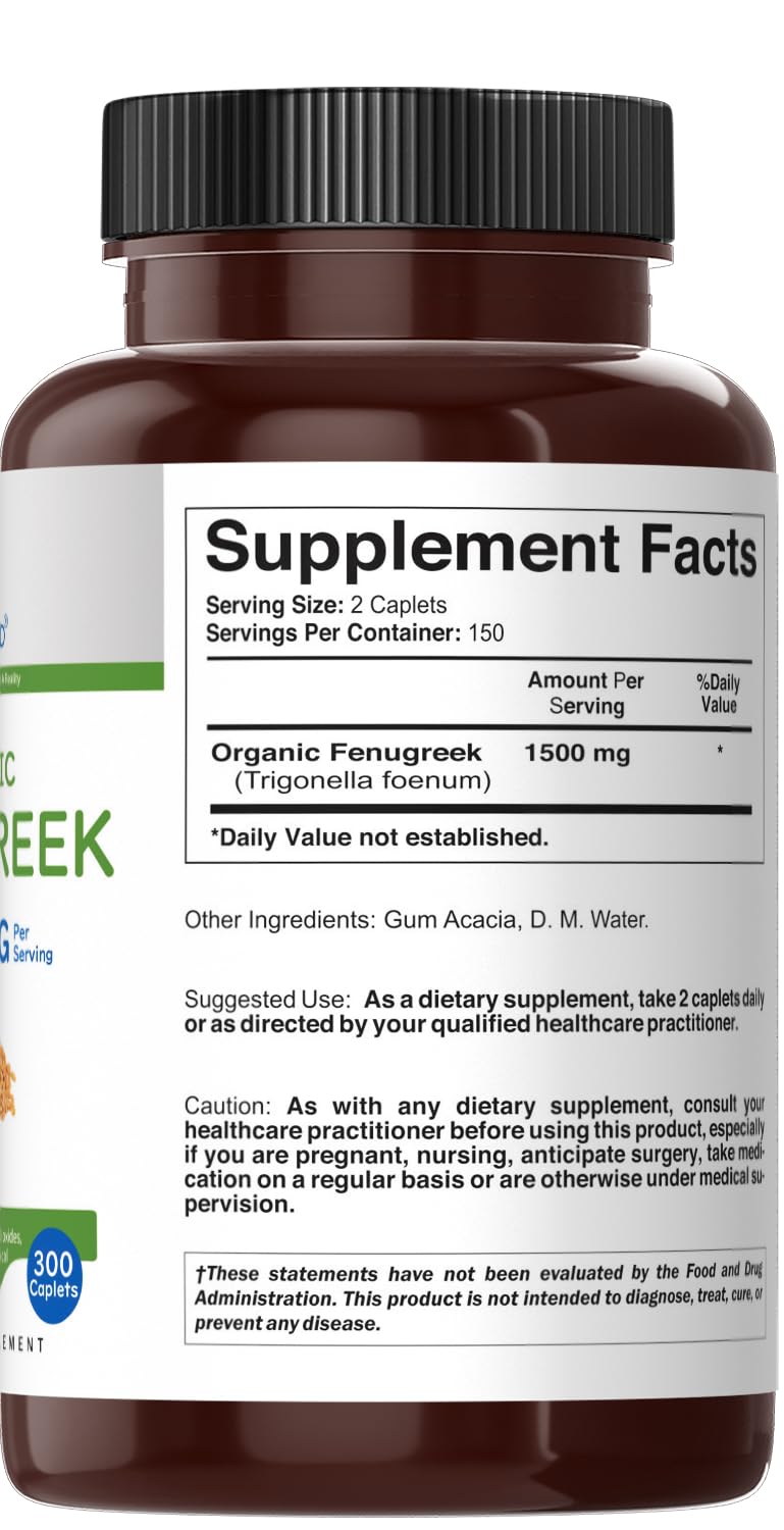 Organic Fenugreek 1500mg Tablets - 150 Servings, Vegetarian & Gluten Free - Brieofood 300 Tablets