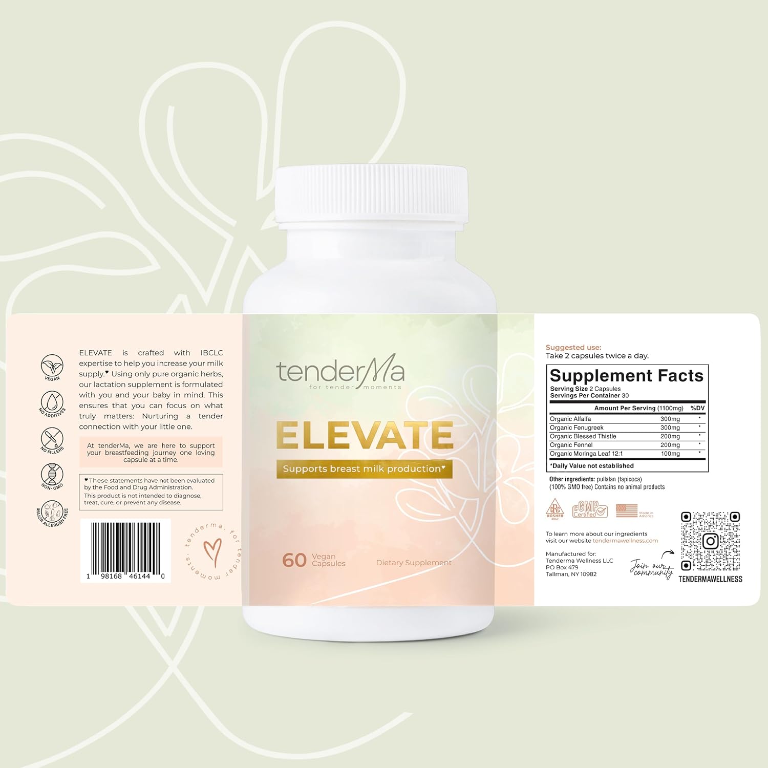 Organic Fenugreek Breastfeeding Support Supplement - Elevate Lactation Formula with Fennel, Alfalfa, Blessed Thistle - 60 Capsules