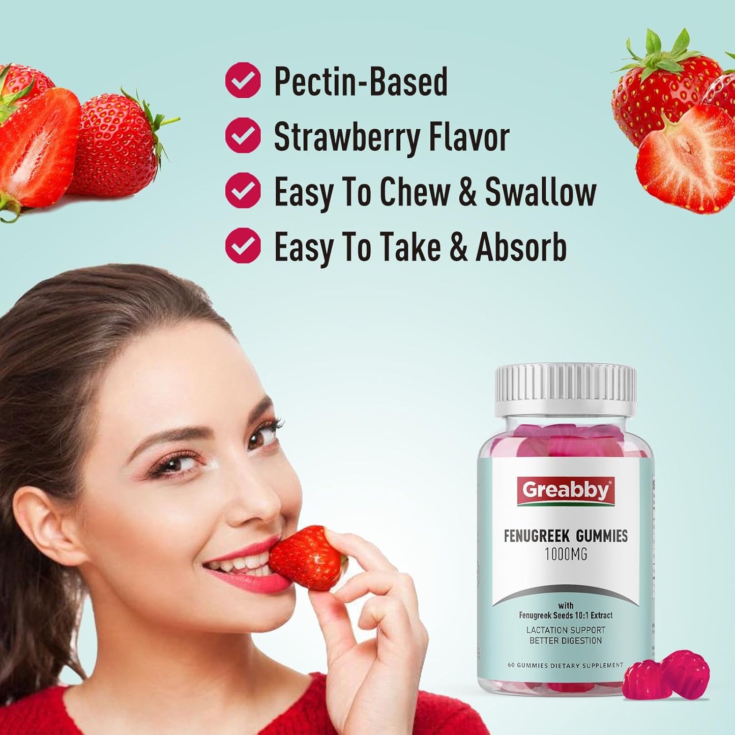 Organic Fenugreek Gummies 1000mg for Healthy Lactation Support - Non-GMO Supplement (60 Vegan Gummies)