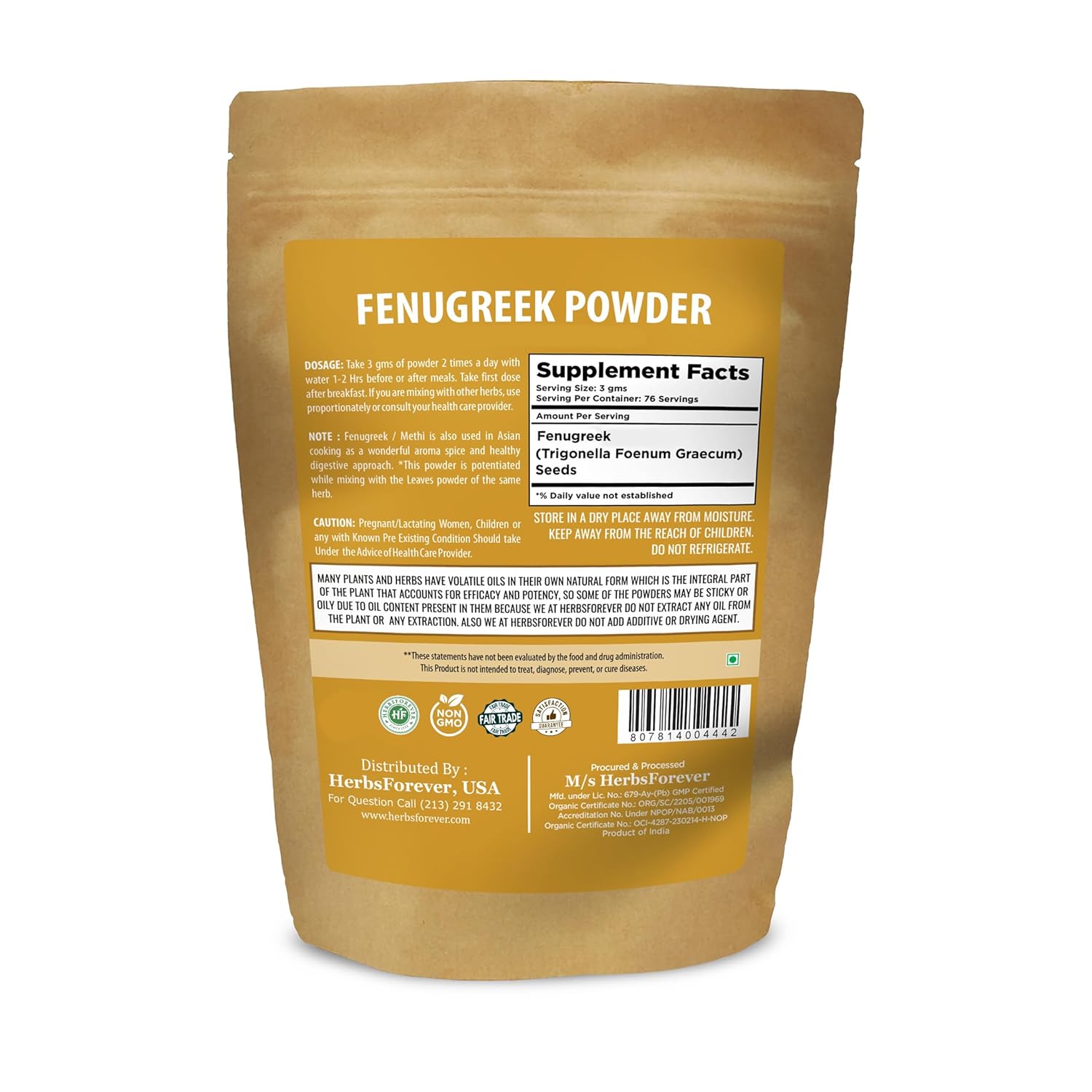 Organic Fenugreek Powder for Healthy Digestion - Non GMO, Vegan - 230 Gms