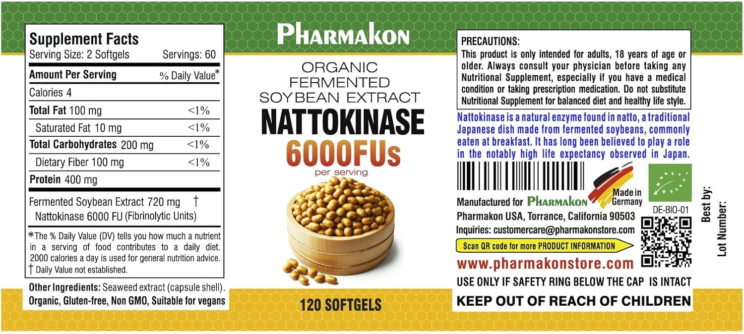 Organic Fermented Soybean Extract with 6000 FUs of Natural Nattokinase - PHARMAKON
