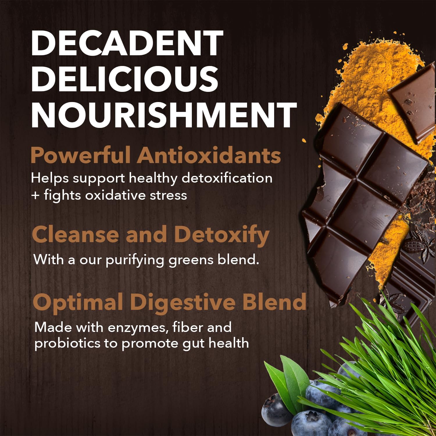 Organic Fermented Superfood Blend with Cacao Powder & Super Greens - Digestive Enzymes, Prebiotic Fiber, Antioxidants - Vegan, Non-GMO, Gluten Free - Chocolate, 30 Servings, 8.47oz