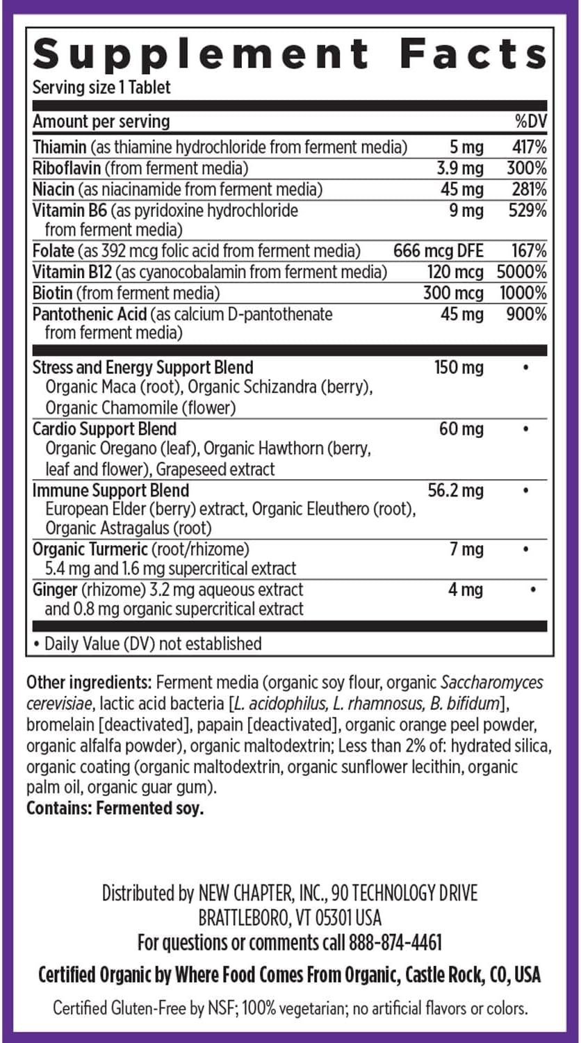 Organic Fermented Vitamin B Complex with B12, B6, and Biotin - 60 ct Bottle
