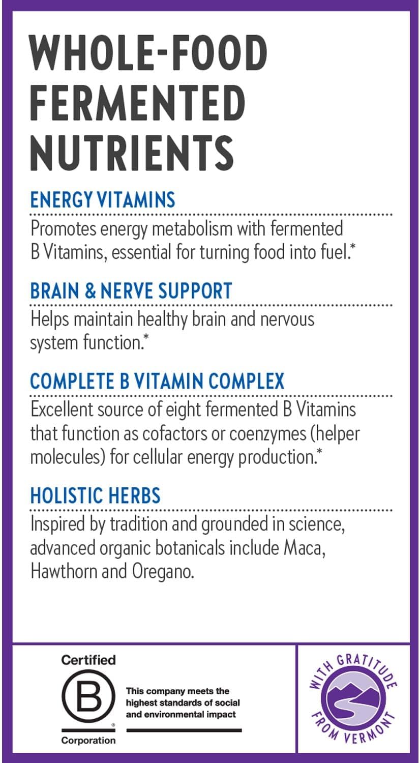 Organic Fermented Vitamin B Complex with B12, B6, and Biotin - 60 ct Bottle