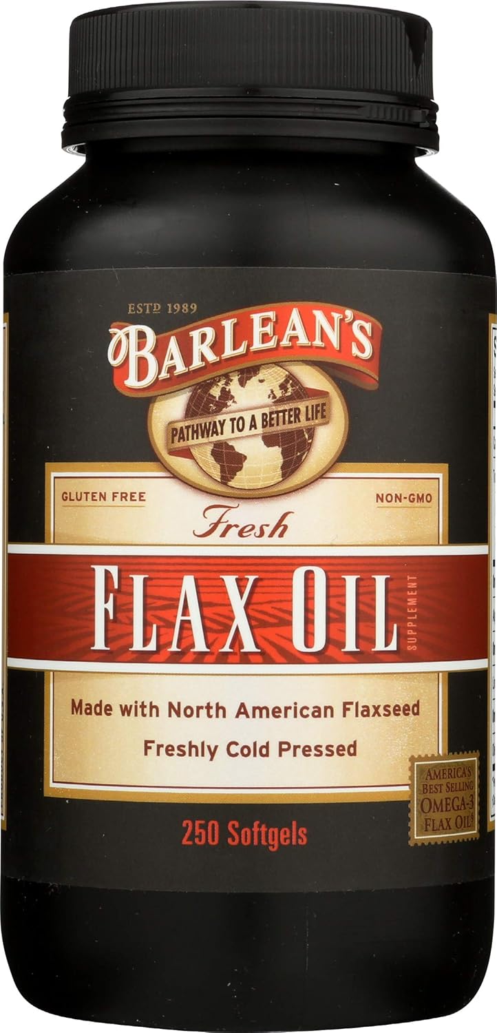 Organic Flax Oil Capsules by Barlean's - Rich in Omega-3 Fatty Acids for Heart Health - Cold-Pressed Supplement for Overall Wellness
