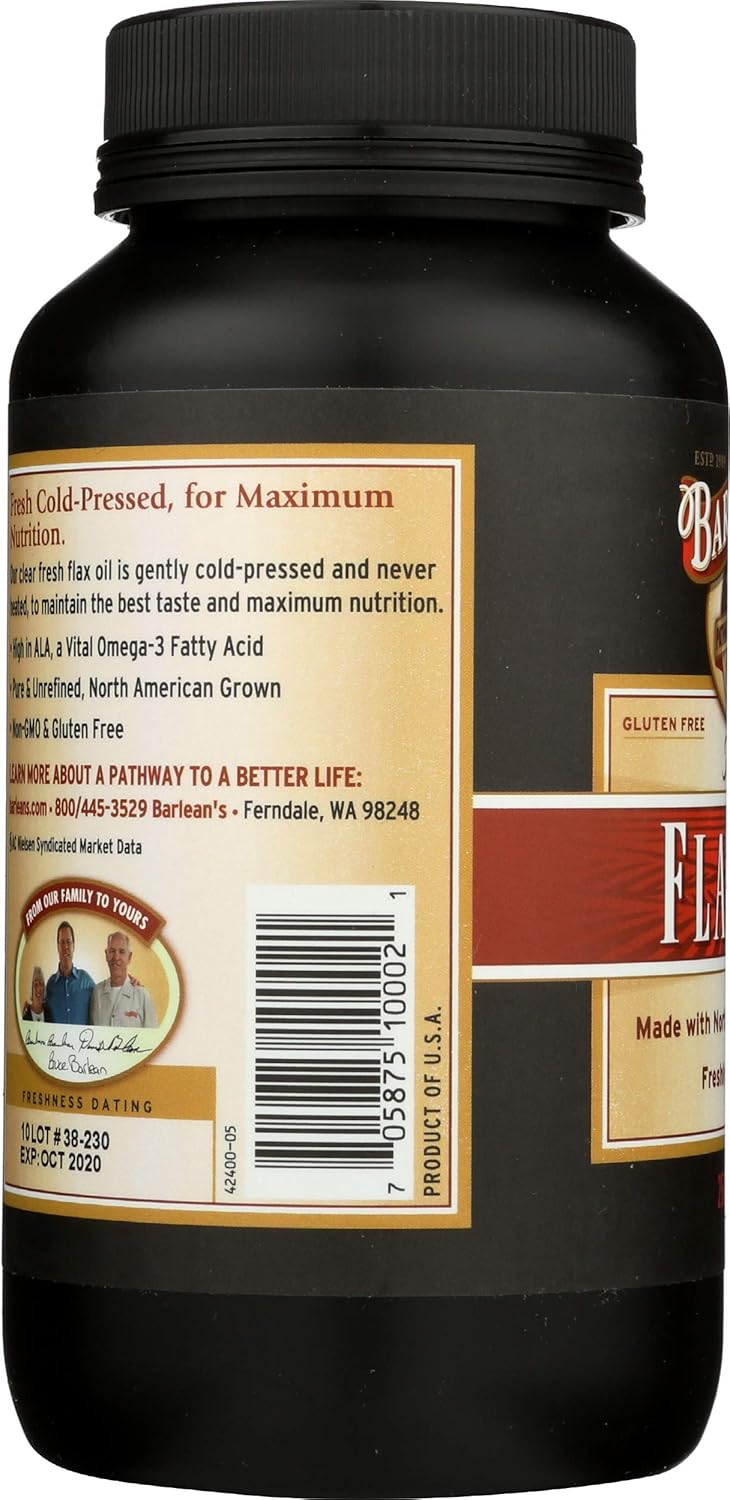 Organic Flax Oil Capsules by Barlean's - Rich in Omega-3 Fatty Acids for Heart Health - Cold-Pressed Supplement for Overall Wellness