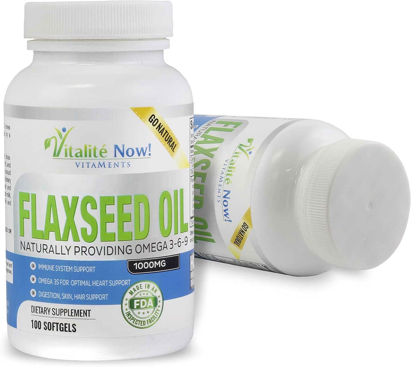 Organic Flaxseed Oil Softgels - 1000mg Virgin Cold Pressed, Hair Skin & Nails Support - Omega 3-6-9 Supplement - 100 Count - 3+ Month Supply