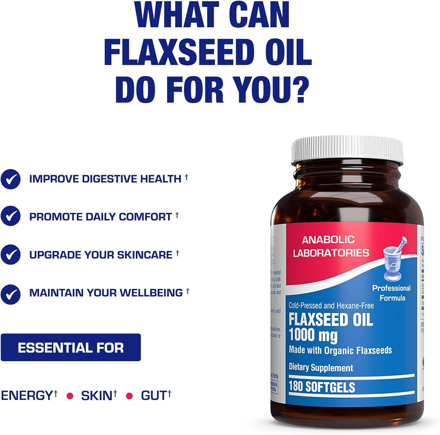 Organic Flaxseed Oil Softgels 1000mg - Non GMO Omega 3 6 9 Supplement - Cold Pressed Flax Seed Oil Softgels for Full Body Benefits - Fish Free (180 Softgels)